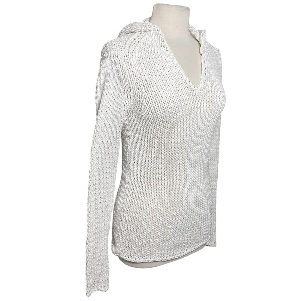 T ALEXANDER WANG Women’s White Hooded Popover Open Knit Sweater XS - Picture 4 of 6